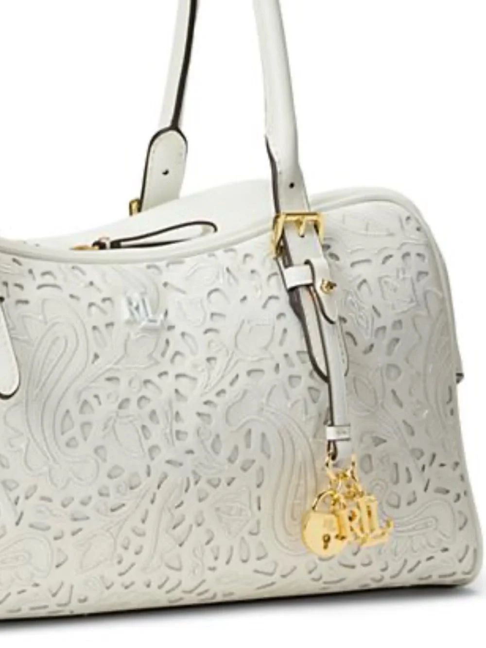 Polo by Ralph Lauren White Laser-Cut Satchel with Gold Charm